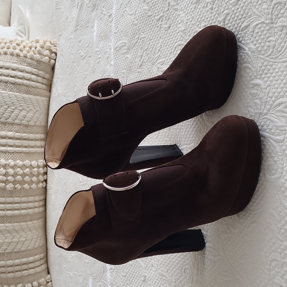 Prada platform ankle suede boots